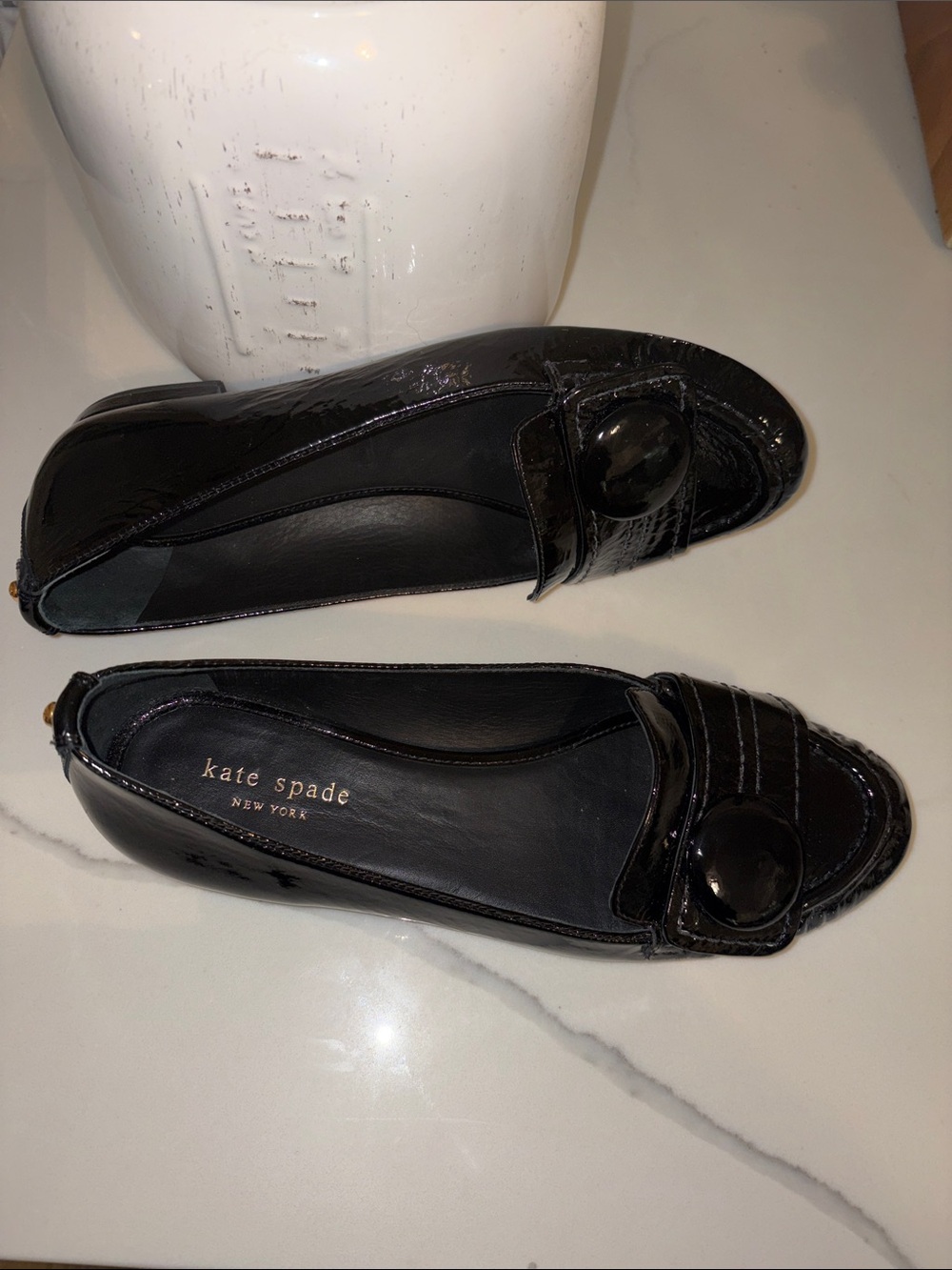 KATE ♠️ SPADE BLACK PATENT SHELLY BALLET FLAT SHOES 8M